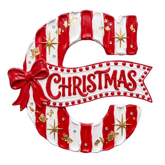 Retro Striped Christmas Letter C DTF print