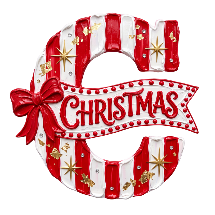 Retro Striped Christmas Letter C DTF print