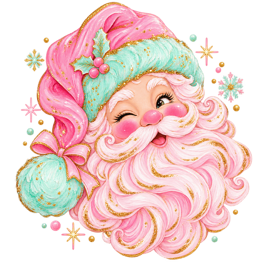 Pink Vintage Winking Santa DTF print