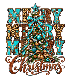 Western Turquoise Merry Christmas Tree DTF print