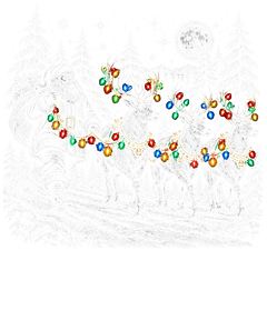 Santa and Reindeer Christmas Lights DTF print