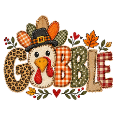 Gobble Turkey Patchwork Thanksgiving DTF print