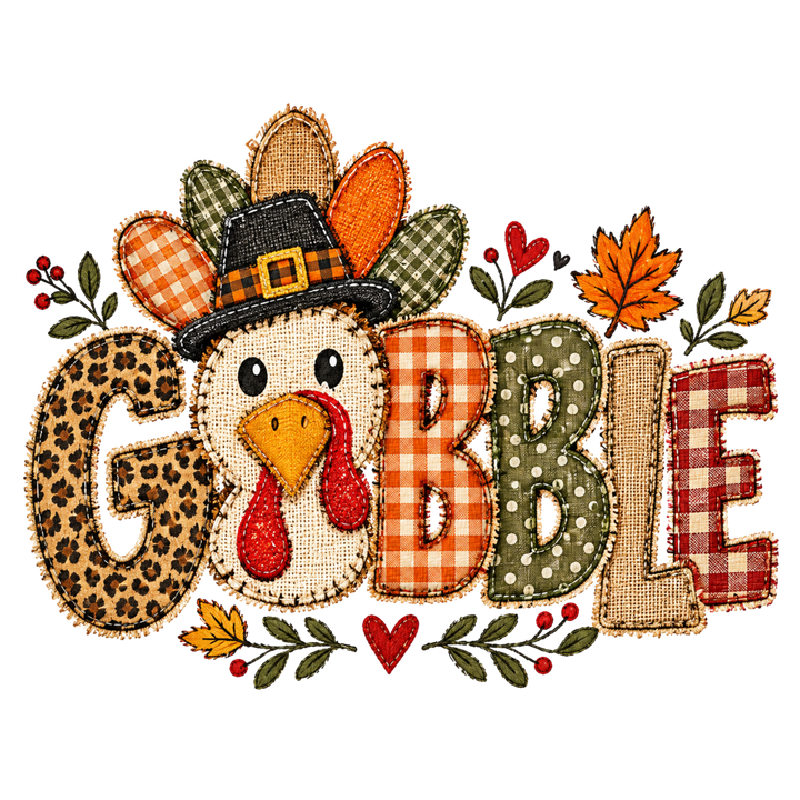 Gobble Turkey Patchwork Thanksgiving DTF print