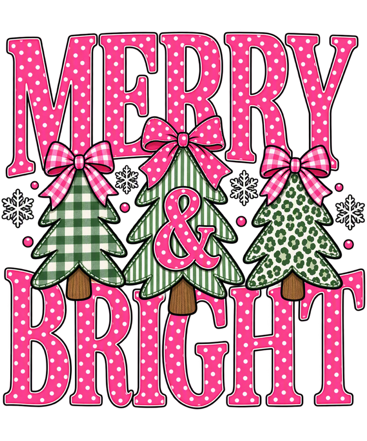 Merry & Bright Christmas Trees DTF print