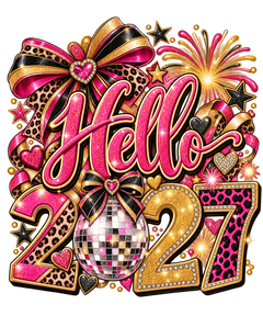 Hello 2027 Pink Leopard Disco DTF print