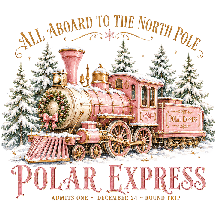 Vintage Pink Polar Express Train DTF print