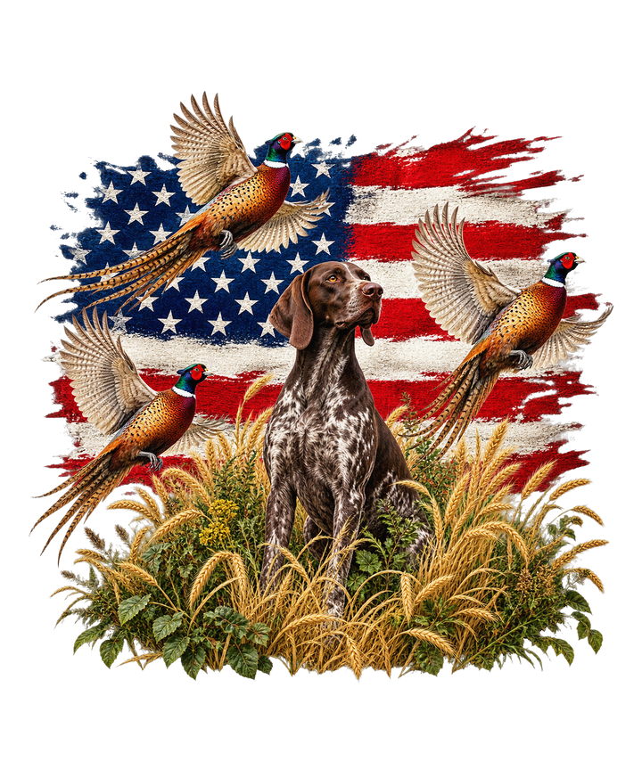 Patriotic Pheasant Hunting Dog DTF print
