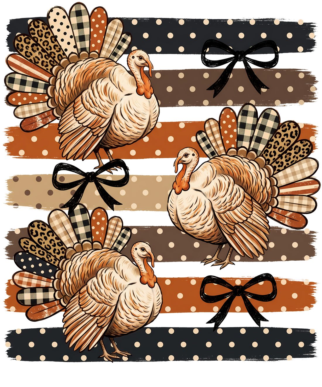 Coquette Thanksgiving Turkeys With Bows DTF print