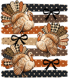 Coquette Thanksgiving Turkeys With Bows DTF print