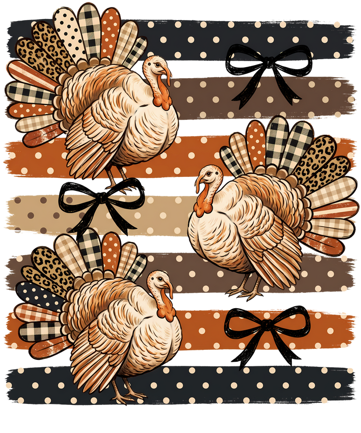 Coquette Thanksgiving Turkeys With Bows DTF print