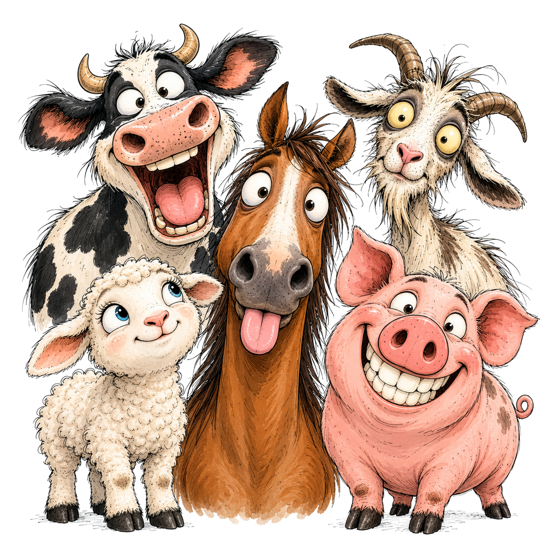 Silly Farm Animal Friends DTF print