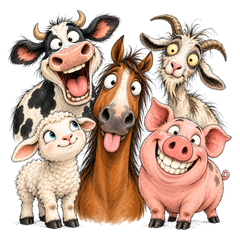 Silly Farm Animal Friends DTF print