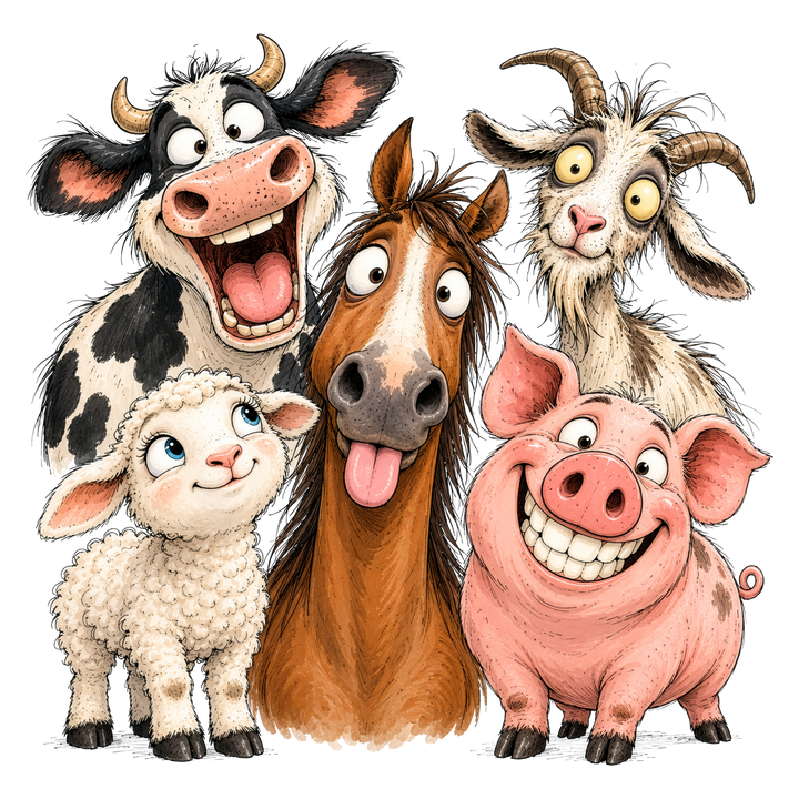 Silly Farm Animal Friends DTF print