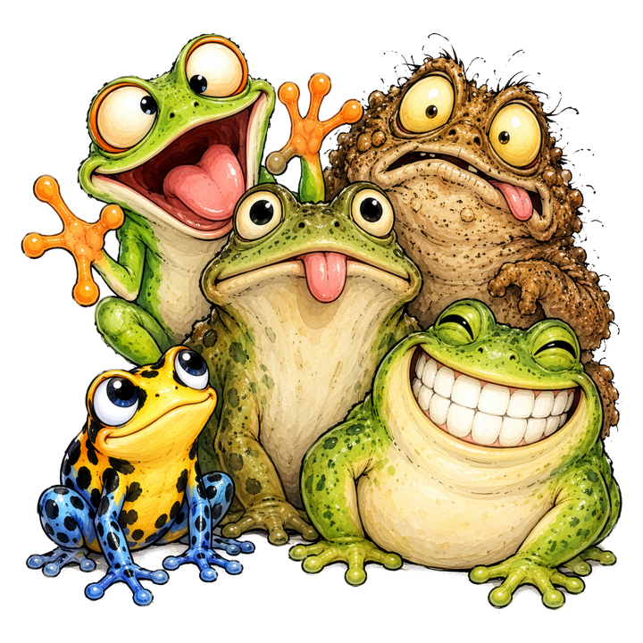 Five Funny Frogs Hanging Out DTF print