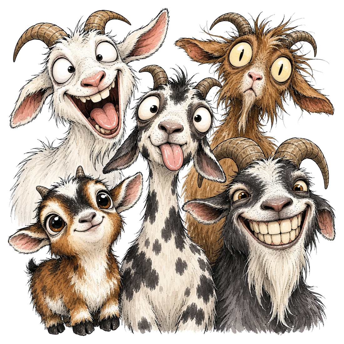 Five Funny Goats Crew DTF print