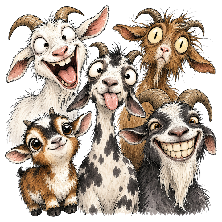 Five Funny Goats Crew DTF print