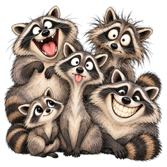 Five Goofy Raccoons Group DTF print
