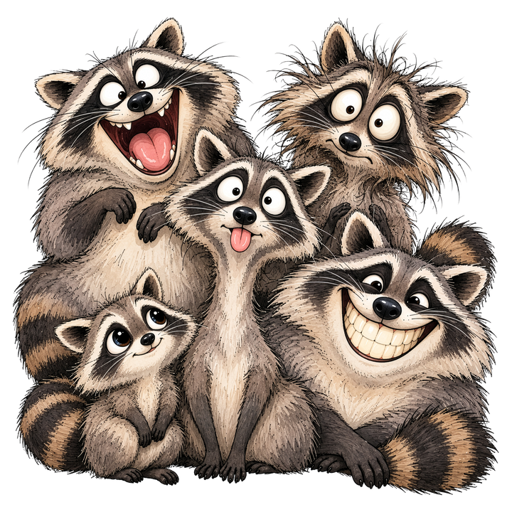 Five Goofy Raccoons Group DTF print