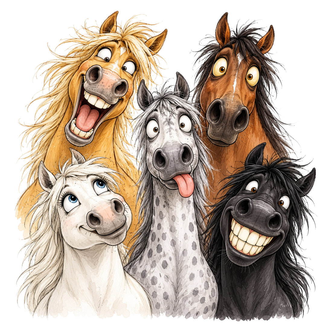 Five Goofy Horses Funny DTF print