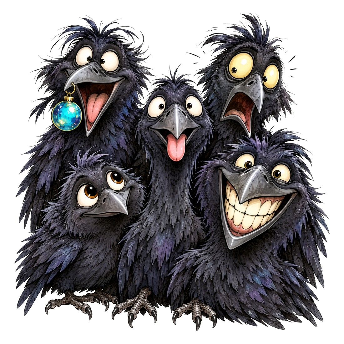 Funny Crow Family Holiday Portrait DTF print