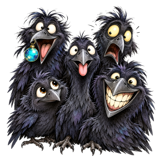 Funny Crow Family Holiday Portrait DTF print