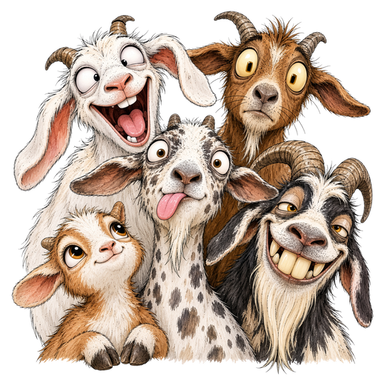 Five Goofy Goats Portrait DTF print