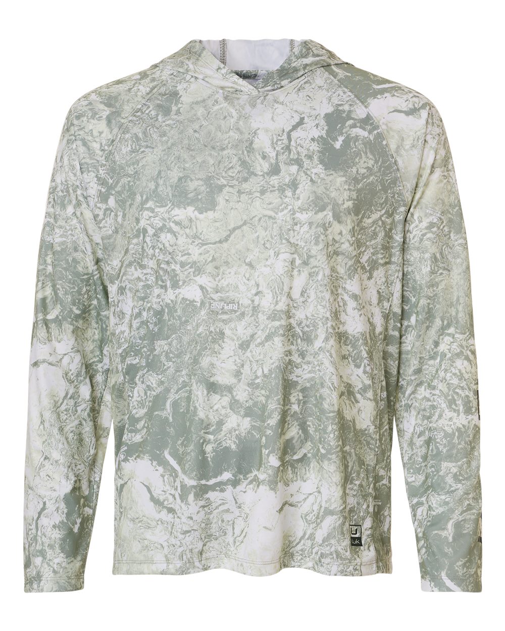 Huk H12L0047 Men's Pursuit Mossy Oak Printed Hooded Long Sleeve T-Shirt Seagrass