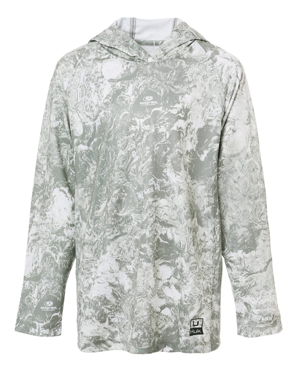Huk H712L003 Youth Pursuit Mossy Oak Printed Hooded Long Sleeve T-Shirt Seagrass