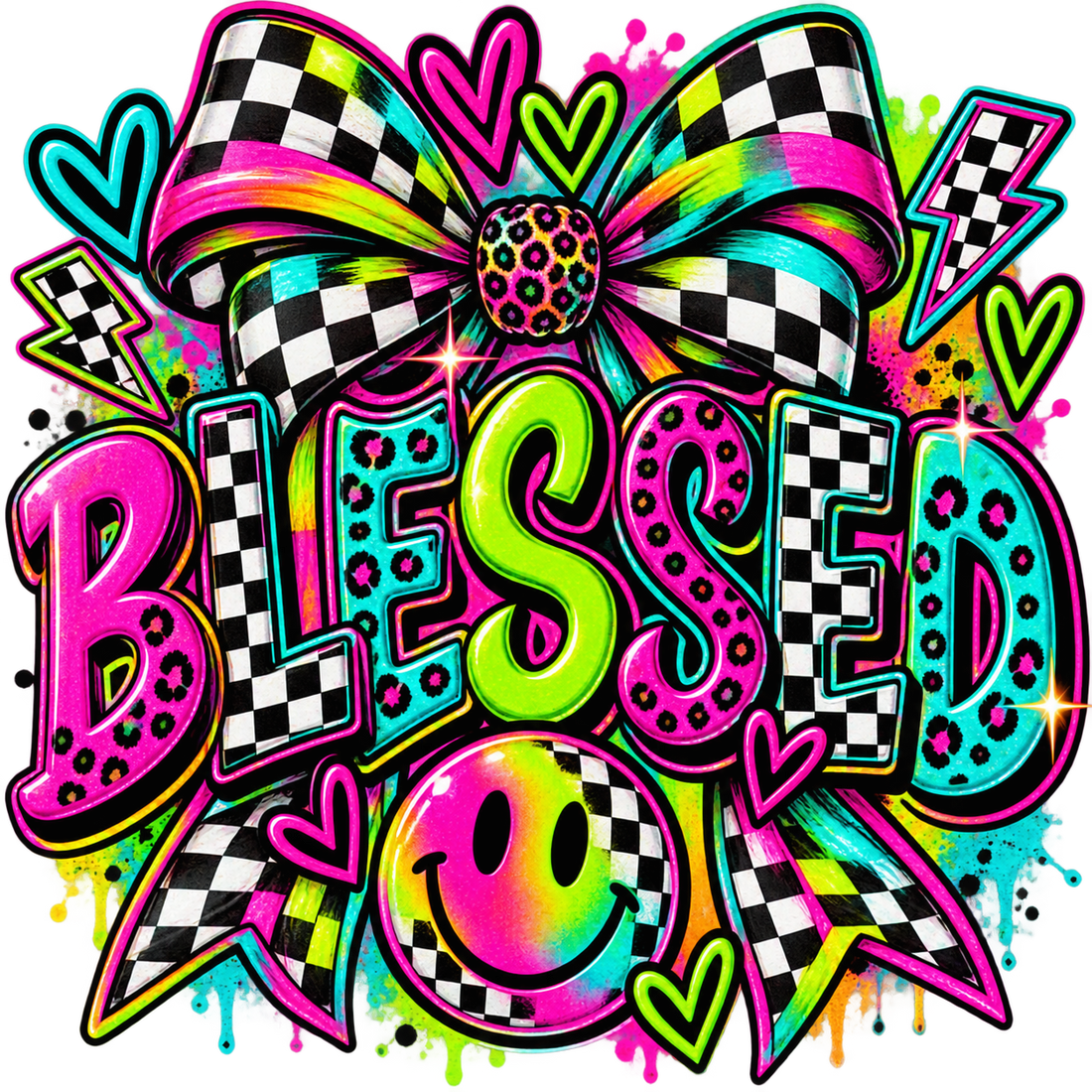 Blessed Rainbow Checkered DTF Transfer