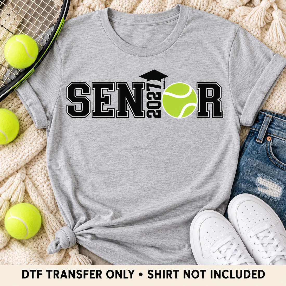 TPD styled mockup v1 — Senior Tennis DTF Transfer — shirt not included