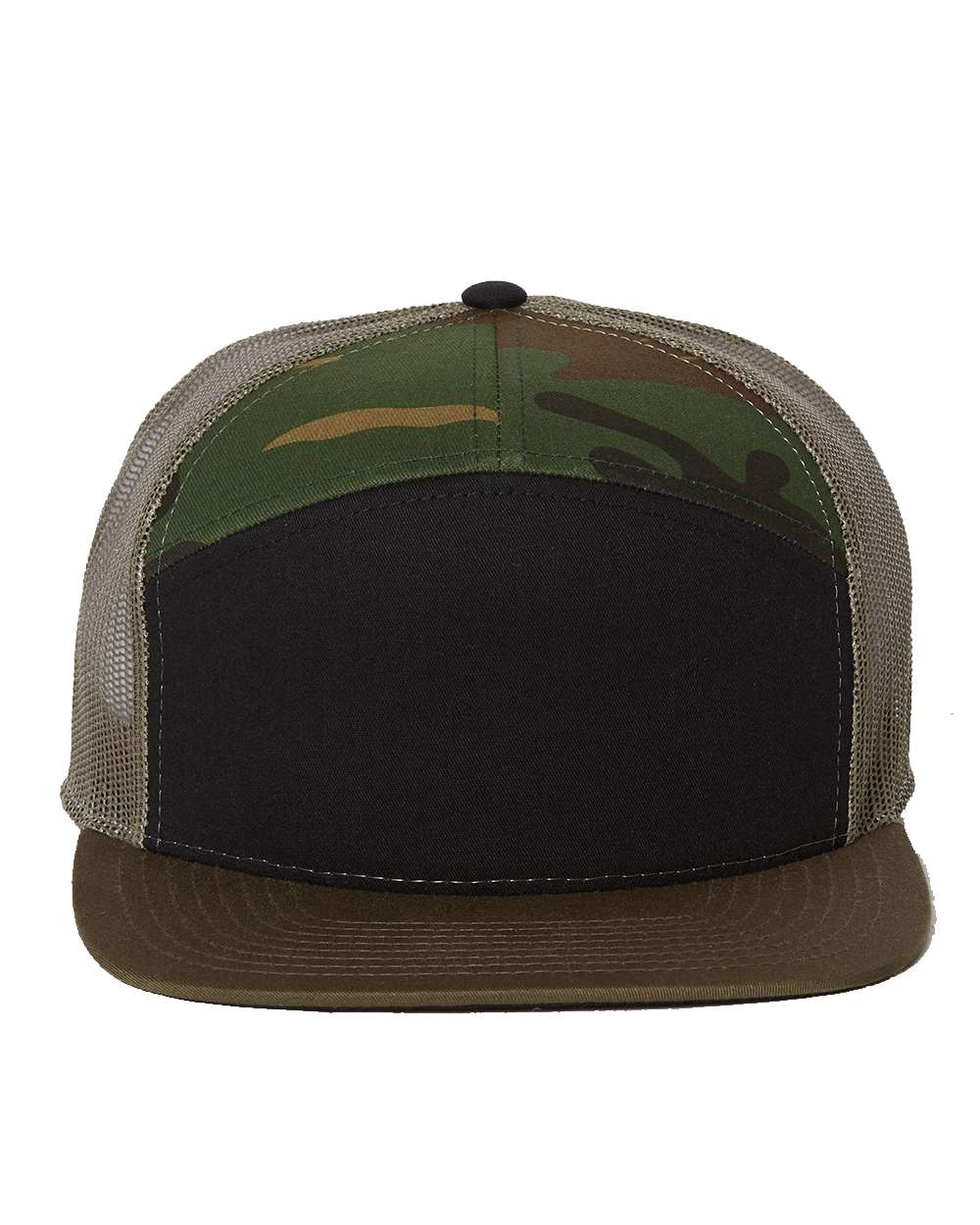 Richardson 168 Seven-Panel Trucker Cap Black/ Camo/ Loden