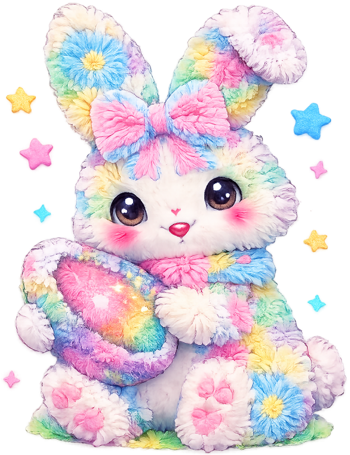 Rainbow Floral Bunny Illustration Art