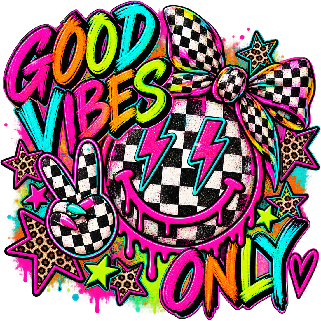 Good Vibes Only Checkered DTF Transfer