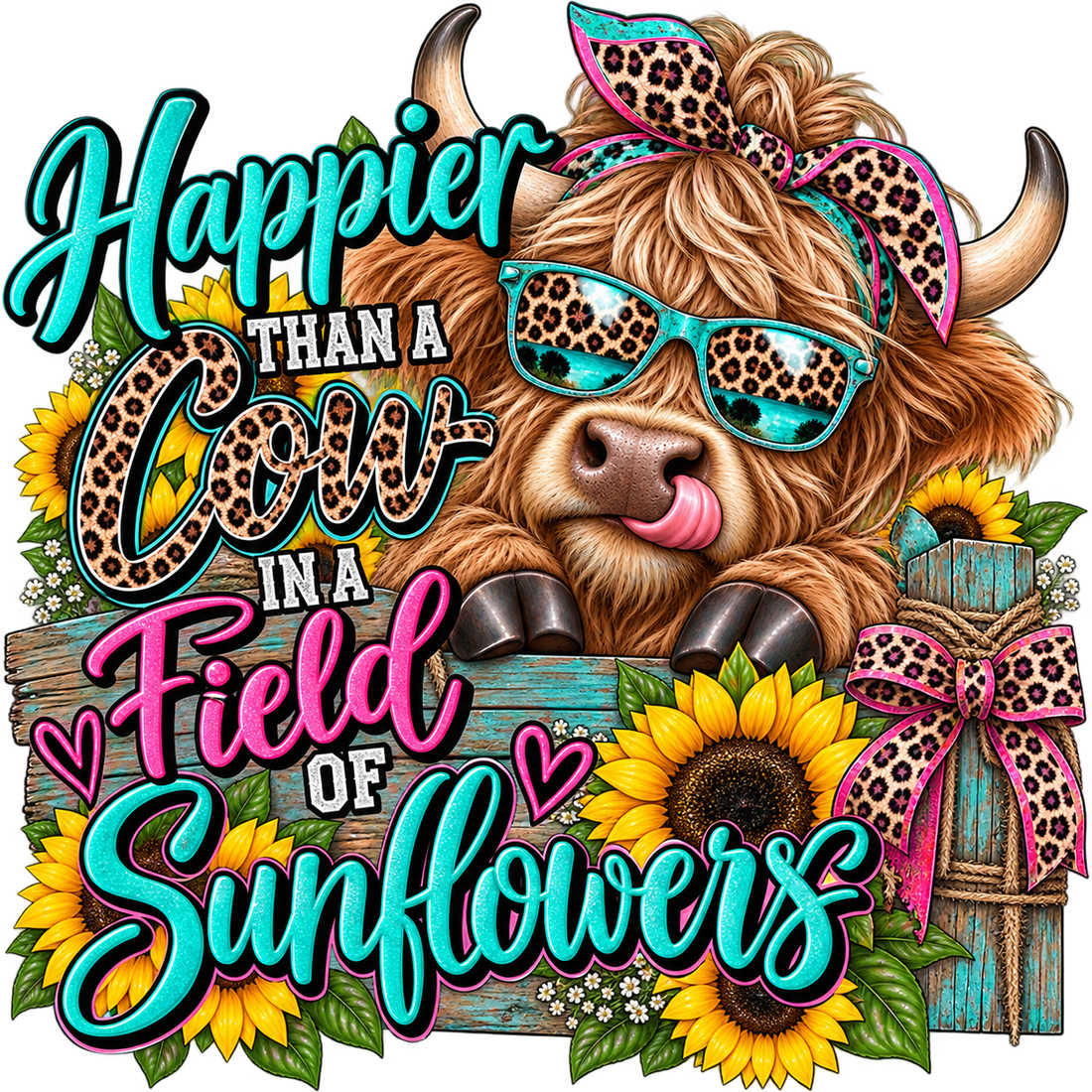 Happier Than A Cow Sunflowers DTF Transfer