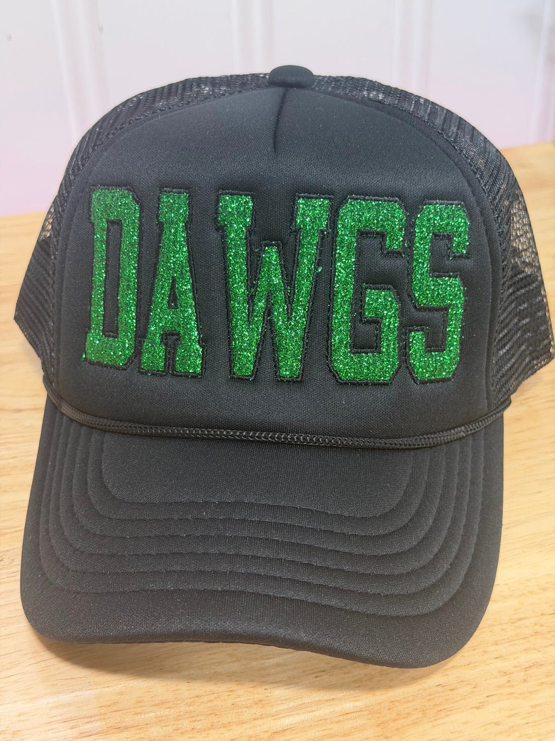 Dawgs Green on Black Glitter Trucker Cap
