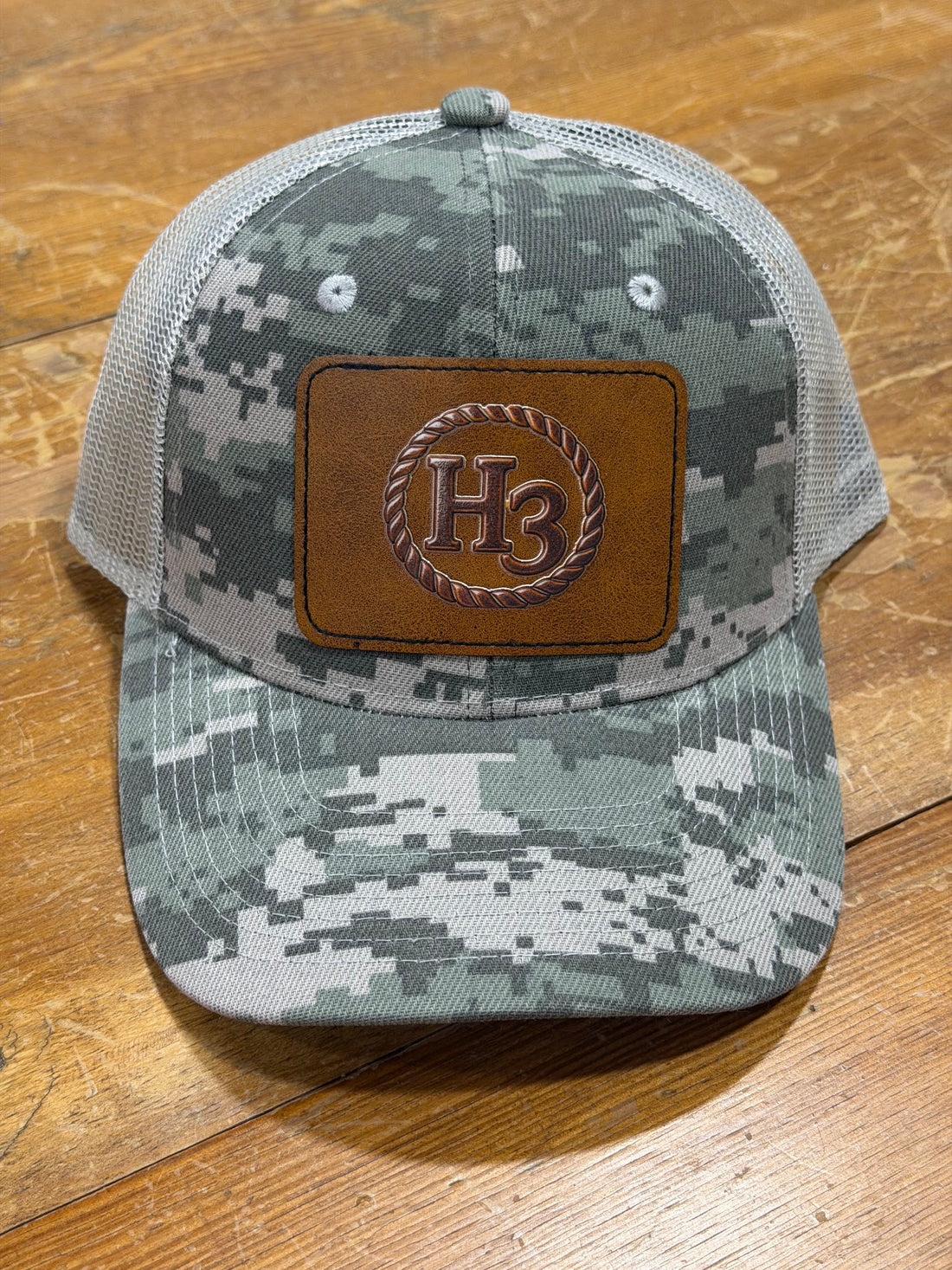 H3 leather patch Camo Trucker Cap