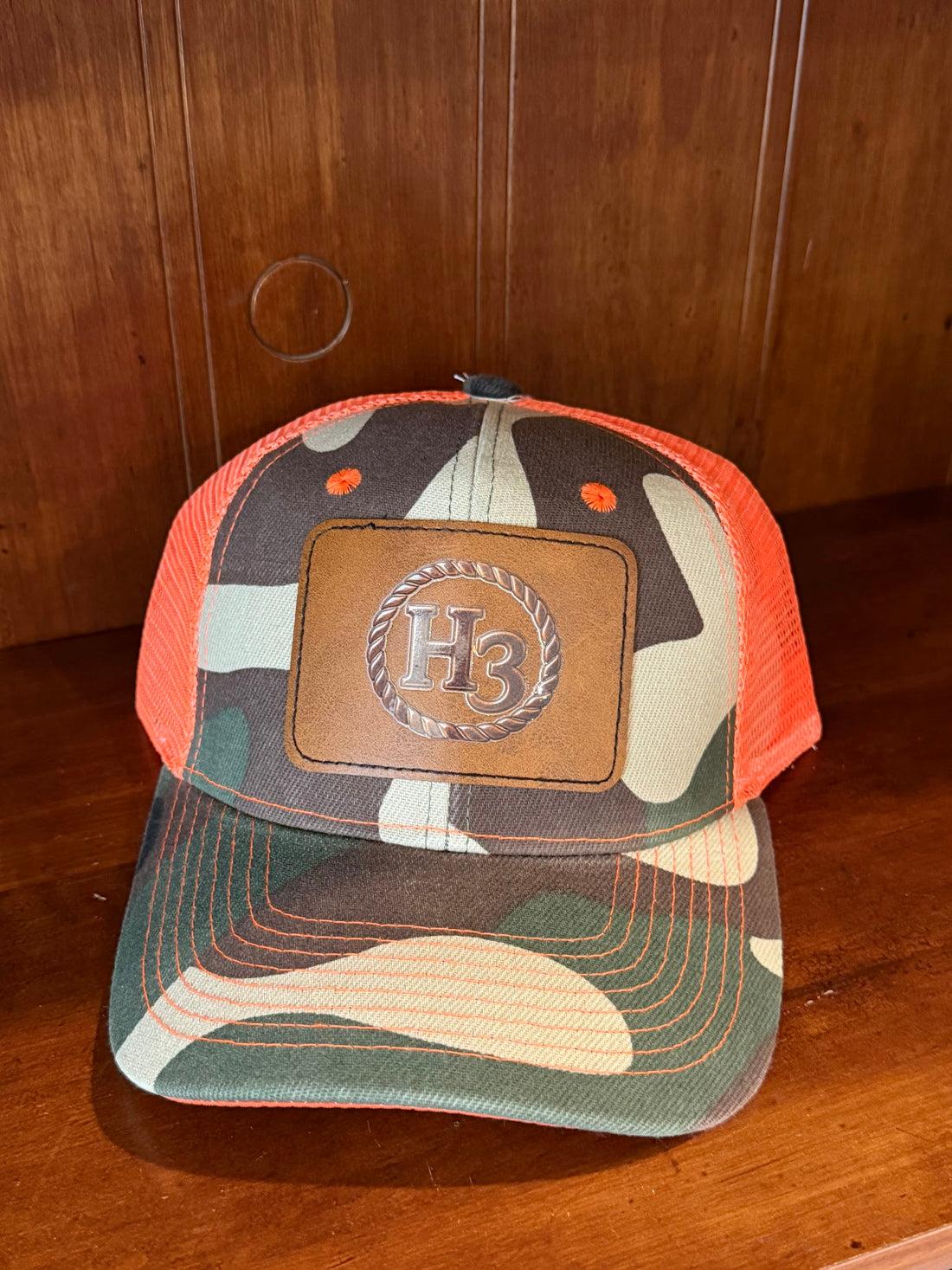 H3 leather patch Camo Trucker Cap