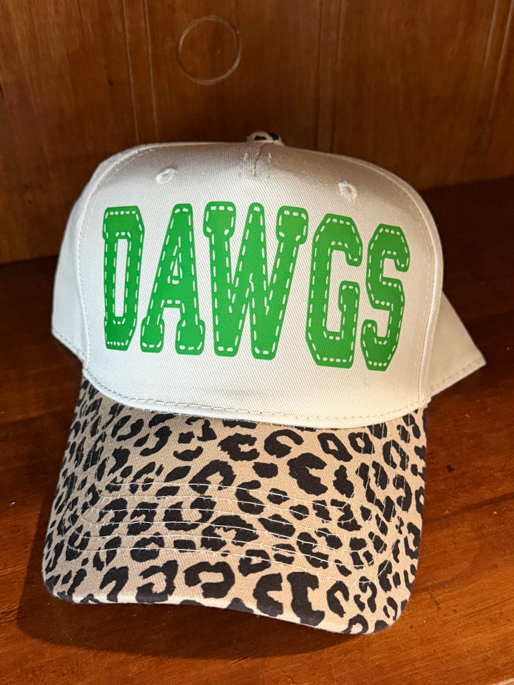 Neon Green DAWGS DTF Print Leopard Cap