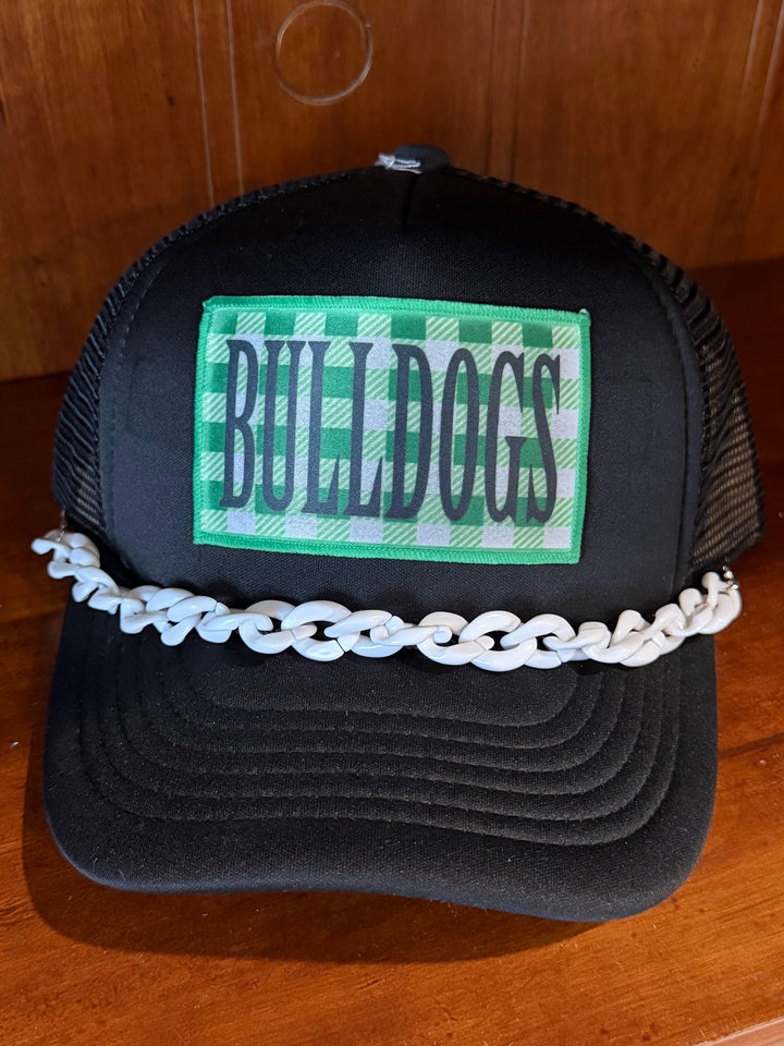 Bulldogs Green Checkered patch with white chain Trucker Cap