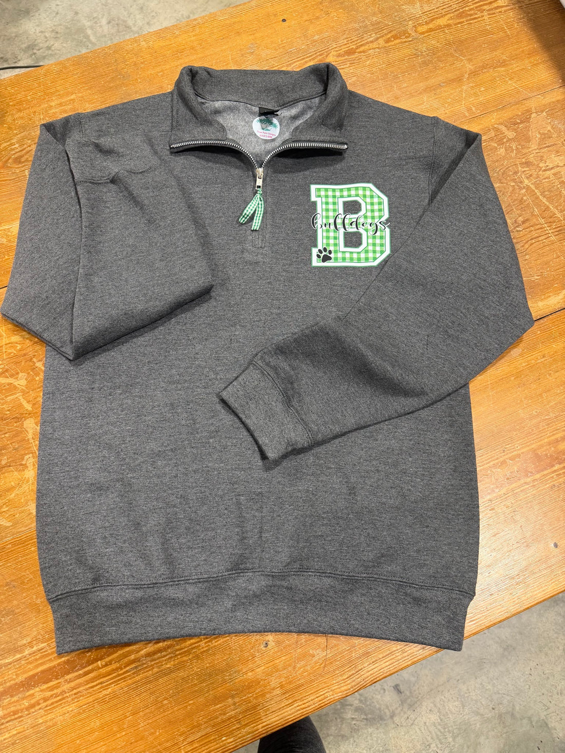 Bulldogs Green Checkered Quarter Zip Sweatshirt