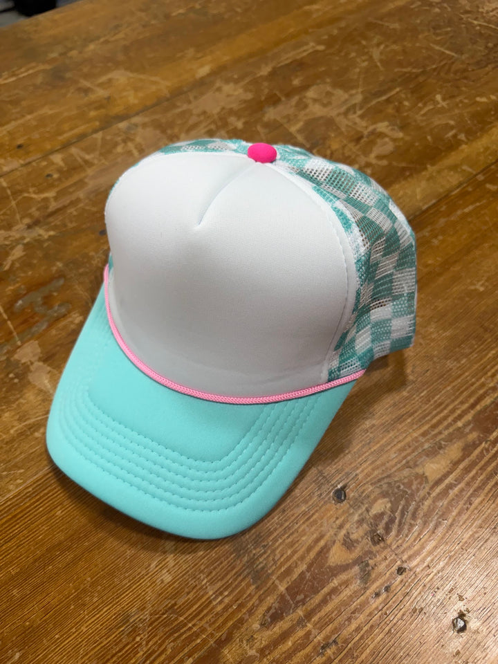 Mint Plaid Trucker Cap Blank