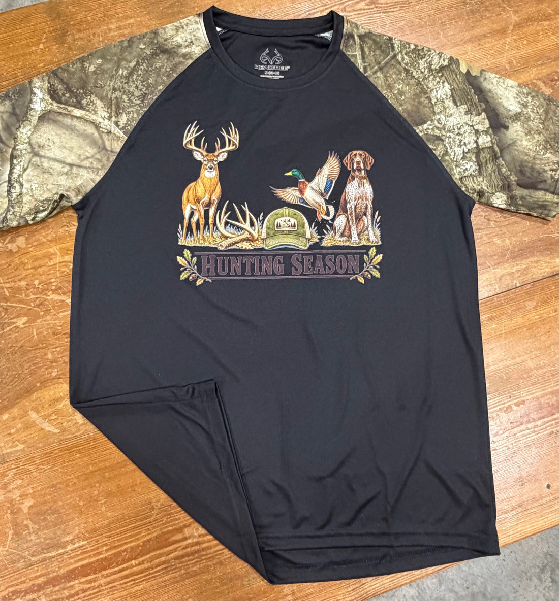 Hunting Season Camo black dri fit tee
