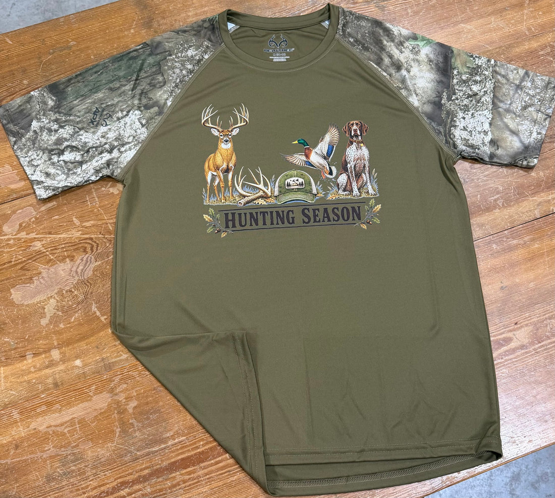 Hunting Season Camo olive dri fit tee