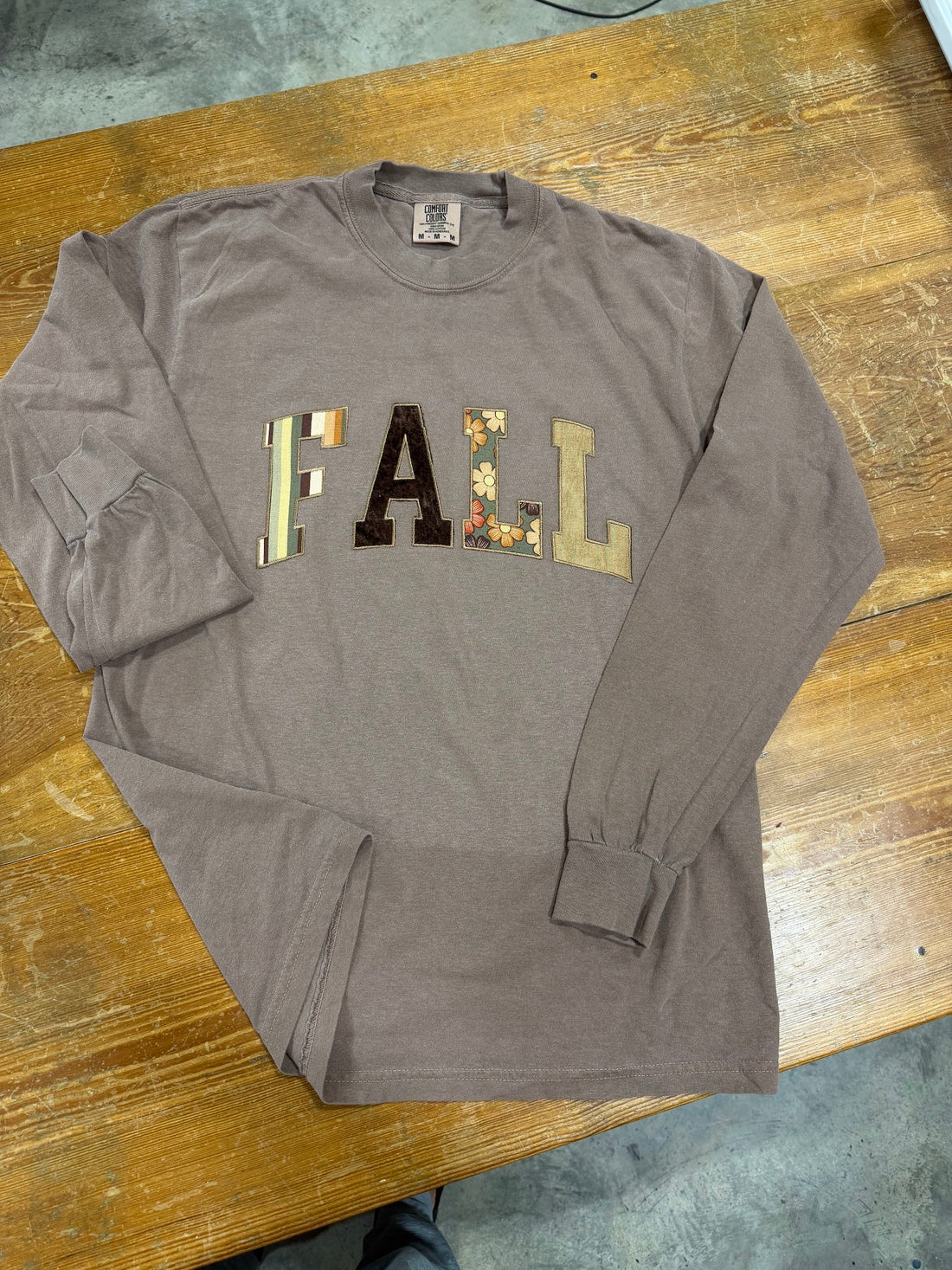 Fall Varsity Applique Comfort Color Long Sleeve Tee