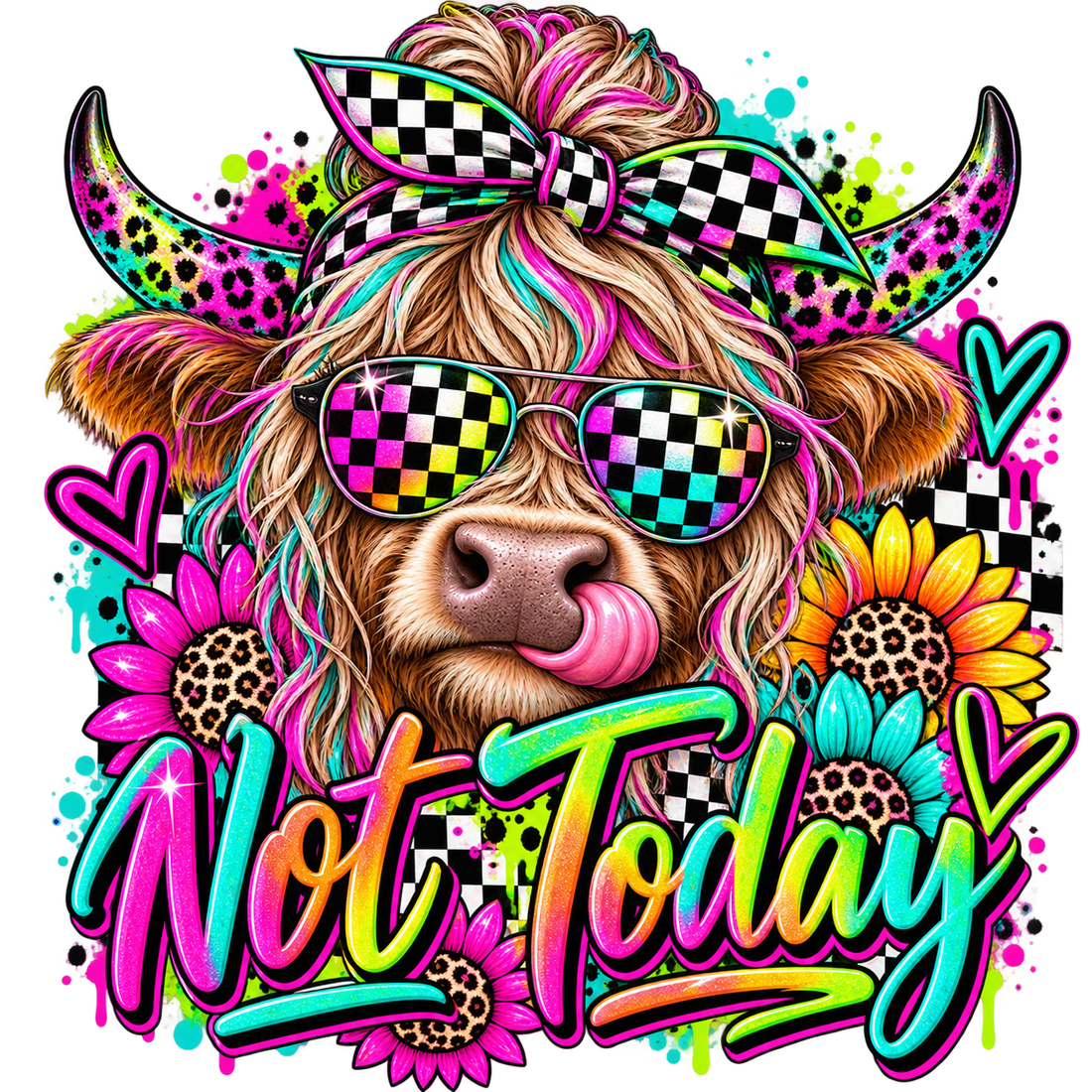 Hippie Highland Cow Not Today DTF Transfer