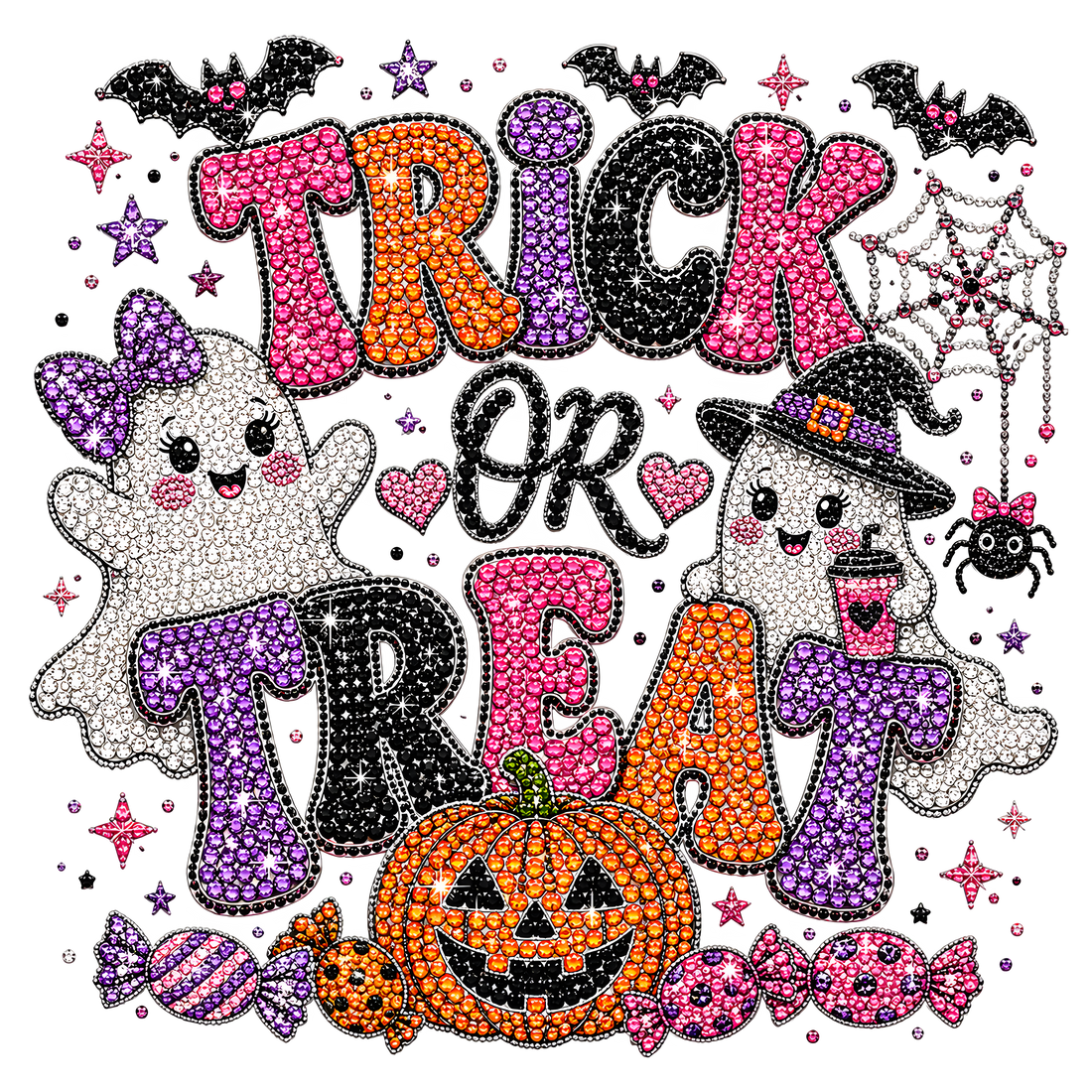 Trick Or Treat Rhinestone Ghosts