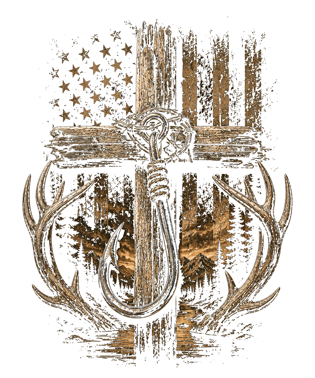 Rustic Cross Deer Forest Design