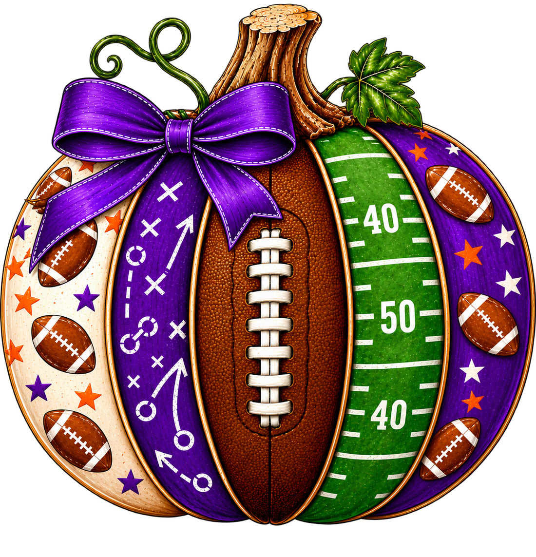 Purple Football Pumpkin Satin Bow DTF Transfer