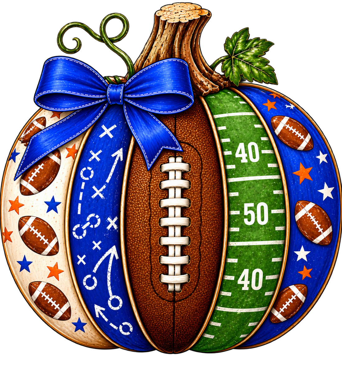 Royal Blue Football Pumpkin DTF Transfer
