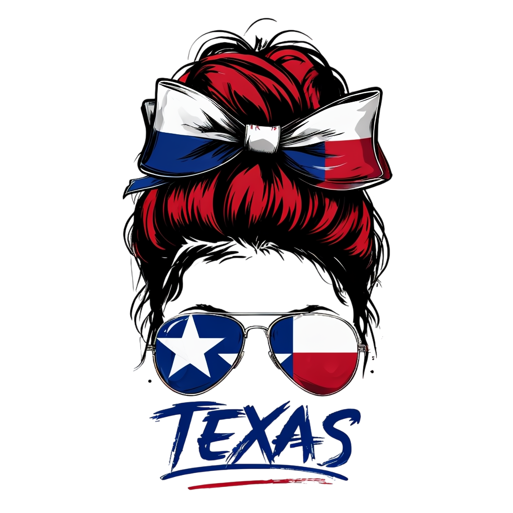 Texas Flag Messy Bun Girl Design